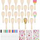 PLULON 20 Pcs Wooden Maracas for Kids, Mini Maracas with Multicolor Pens and Gem Stickers for Cinco De Mayo Unfinished Festival Painting Crafts Shakers Fiesta Mexican Birthday Party Favors Supplies