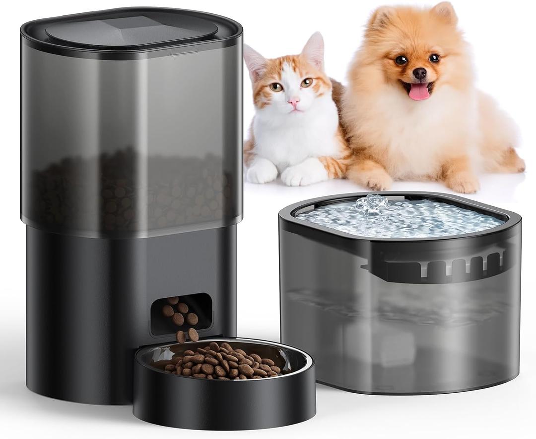 Automatic Cat Feeder and Water Fountain 2-in-1, Smart Timed Cat Food Dispenser with 2.4G WiFi APP Control, Automatic Dog Feeder and Water Dispenser with 10s Voice Recorder for Cats Small Dogs