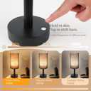 LALISU Small Table Lamp Nightstand Lamp Linen Lampshade Bedroom Wood Base Small Bedside Lamp for Night Stands, Desk Lamps for Reading Living Room, Office (LED Bulb Included) (Black and Cordless)