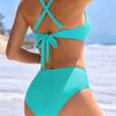 swimall Women's 2 Piece Bikini Sets Ruched Cutout Swimsuit Crisscross Back Bathing Suit (Blue, M)