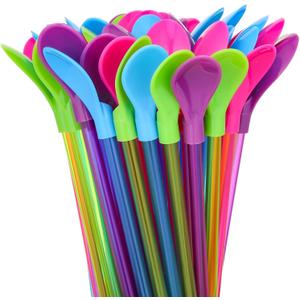 100 Pcs Snow Cone Spoon Straws Hard Plastic 9.3 Inch Detachable Reusable Long Milkshake Straws for Drinking Snow Cone Ice Cream Coffee Kitchen Stirring Utensil Supplies, Assorted Colors