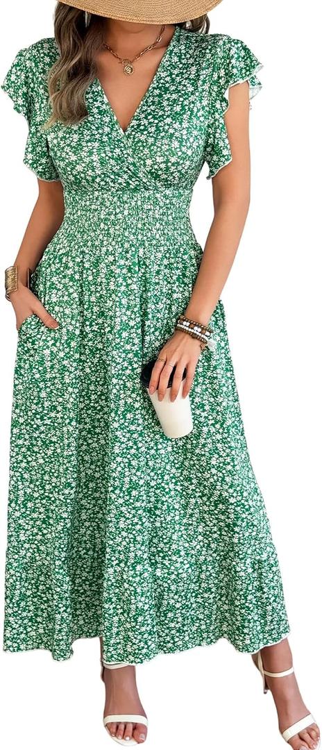 Casual Summer Maxi Dresses for Women (Green, XL)