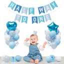 Half Way To One Baby Boy,Soft pale blue boy 1/2 birthday balloon party decoration, Half Way To One BannerStar Heart Foil Balloons Banner Set