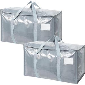 TICONN 2 Pack Extra Large Moving Bags Heavy Duty with Zippers & Carrying Handles, Durable Storage Bags Moving Boxes for Closet Organizers and Storage (2 Pack, Light Grey)