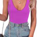 SAUNGKUAI Womens Bodysuit Sexy Plunge Deep V Neck Backless Sleeveless Tank Thong Body Suits Outfits for Going Out (Small, Hotpink)