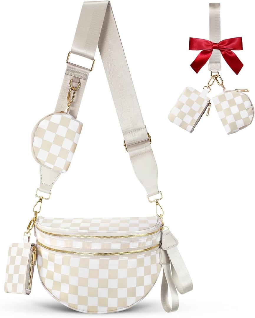 Cross Body Bag for Women Bum Bag Checkered Belt Bags Fanny Packs for Girls Travel Purse Fashion Waist Packs Crossbody Nylon Purse Trendy Shoulder Bags for Womens (One Size)