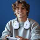 Gvyugke 2.4GHz Wireless Gaming Headsets for PS5, PS4, PC, Switch - Bluetooth 5.3 Gaming Headphones with Noise Canceling Mic, 7.1 Surround Sound, 70H Battery, Blue Lighting - White