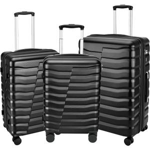 Lightweight Luggage with Spinner Wheels & YKK Zipper, Hard Shell 3-Piece Suitcase ABS+PC Hardside Luggage Set with TSA Lock for Men Travel, Black (20+24+28 inch)