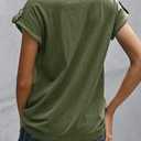 Womens V Neck T Shirts Rolled Short Sleeve Henley Tops Button Up Solid Loose fit Summer Casual Tees Shirts Army Green (Green, M)