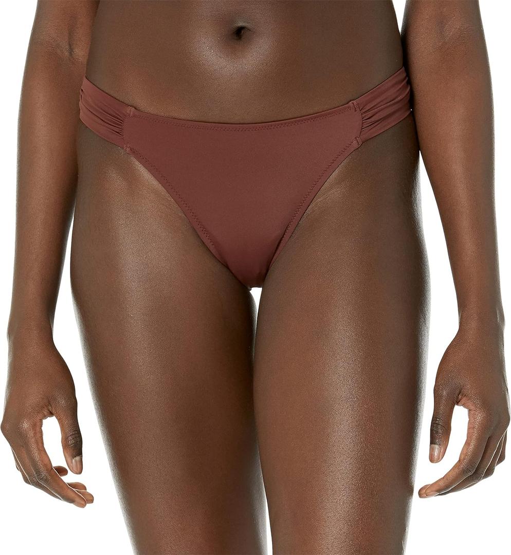 Amazon Essentials Women's Side Tab Bikini Swimsuit Bottom (Medium, Deep Brown)