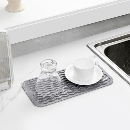 Pack of 4, Silicone Dish Drying Mat, Heat-Resistant Silicone Mat, Non-Slip Easy Clean Sink Mat for Kitchen Counter, Sink, Refrigerator, or Drawer Liner - Eco-Friendly and Durable Design, Grey 12*6inch