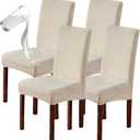 Genina 100% Waterproof Dining Room Chair Covers Set of 4 Stretch Kitchen Chair Covers Parsons Chair Slipcovers for Dining Room Chair Protector Cover, Removable, Washable (Leaf Pattern-Beige) (Regular-4 Pack)