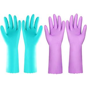 Elgood Reusable Dishwashing Cleaning Gloves with Latex free, Cotton lining,Kitchen Gloves 2 Pairs,Purple+blue Medium