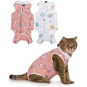 ANWA 2 Pack Cat Recovery Suit - Breathable Cat Onesie for Cats After Surgery Female, Kitten Surgery Recovery Suit Female Abdominal Wounds, L