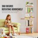 TAKEKIT Rotating Bookshelf, 360 Degree Revolving Bookcase, 4-Tier Spinning Bookshelf, Clear Acrylic & Solid Wood Rotating Bookcase for Kids Playroom, Bedroom and Living Room, Square