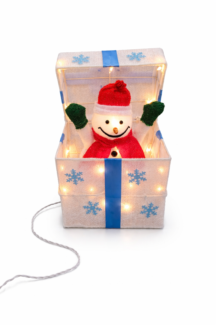 Christmas Light Gift Box for Outdoor Indoor Decorations - Xmas Pop Up Santa Claus Presents Box, Decorative Snowflake Animated Gift Box Lighted for Porch Yard Under Tree Ornaments Holiday Decor