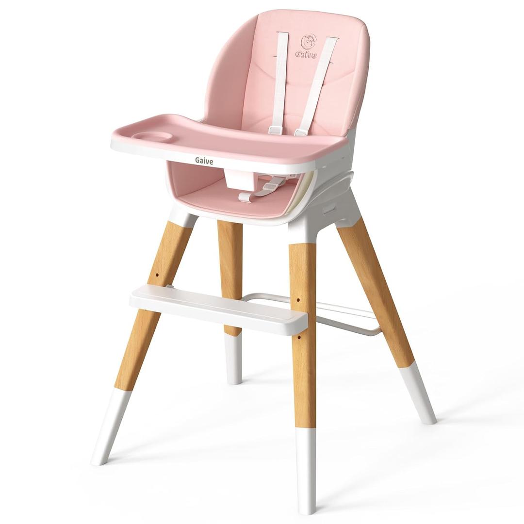 8 in 1 Highchair, Convertible Wooden Baby High Chair with Tray, Adjustable High Chair for Babies and Toddlers, Easy to Clean, Grow with Family|Booster|Learning Table|High Stool (Pink)