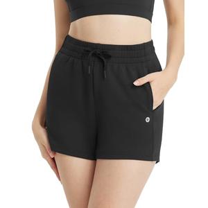 baleaf Women's 4" High Waisted Workout Shorts with Pockets Elastic Athletic Gym Running Yoga Shorts Modal Soft Black, Size: M