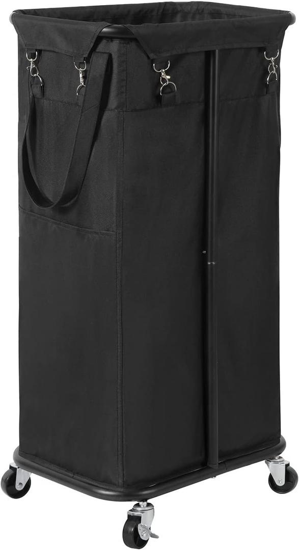 WOWLIVE 100L Rolling Laundry Hamper with Wheels Large Laundry Basket Organizer Laundry Cart with Steel Frame and Removable Bag Foldable Tall Dirty Clothes Hamper Dorm Room Storage for Bedroom (Black) (100L (17.013.030.8in))