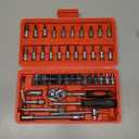 46PCS Socket Ratchet Wrench Set, 1/4 Inch Drive Small Tool Set with Screwdriver Bit Sockets Extension Bar and Storage Case, Metric Socket Set for Car Repair and Home Use