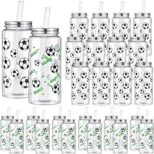 Maxdot 24 Pack 14.2 OZ Soccer Plastic Cups with Lid and Straw Bulk Soccer Cup with Lid and Straw Clear Reusable Plastic Juice Bottles Tumbler for Sport Themed Party Favors Birthday Team Gifts