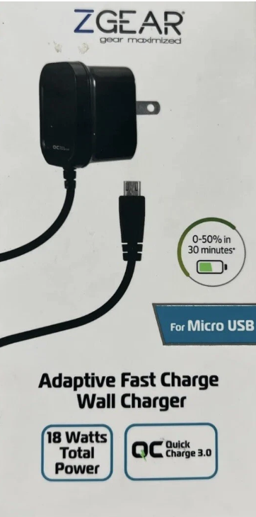 ZGear - Micro USB Adaptive Fast Charger Wall Charger - 18 Watts Total Power