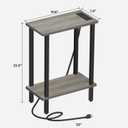 TUTOTAK Small End Table with Charging Station, Narrow Side Table with USB Ports and Outlets, Skinny Sofa Table, Slim Nightstand, Living Room, Bed Room, Greige TB01BG060, 2-Tier7.9"D x 15.8"W x 22.5"H