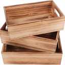 PHOENANCEE Wood Crates For Display,Rustic Crate Storage Decorative Boxes Set of 3,Wooden Nesting Box with Handles Farmhouse Container Basket Bin Home Decoration,Solid Pine,L+M+S