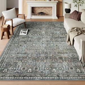 Lahome Black Floral Living Room Rug 8x10, Washable Charcoal Area Rugs for Bedroom, Soft Pet Friendly Stain Resistant Floor Carpets for Dining Room Decor