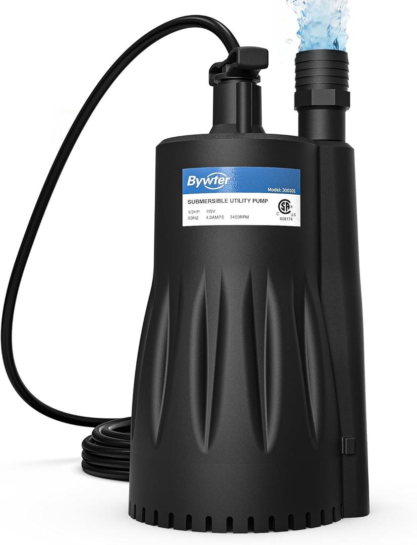 1/3 HP Submersible Water Pump, 1800 GPH Sump Pump with Thermoplastic Housing, 115V Portable Electric Water Pump with 10 Ft Cord for Basement, Yard, and Pool Cover