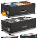 Under Bed Storage with Wheels, 10 inches Under Bed Storage Containers, 65L XXL Large Adjustable Underbed with Lids, Rolling Underbed Storage bins for Shoes, Clothes, Blankets, Black