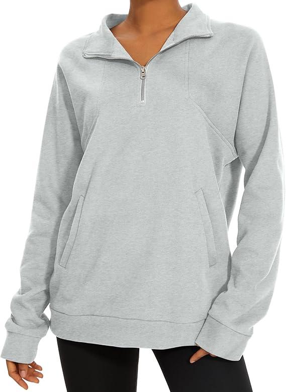 Women's Half Zip Sweatshirts Casual Long Sleeve Fleece Oversized Quarter Zip Pullover Tops With Pockets S