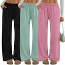 Neer 3 Pack Women's Lounge Pants Wide Leg Yoga Built in Drawstring High Waisted Casual Comfy Baggy Sweatpants with Pockets Medium