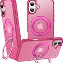 360°Magnetic Swivel Ring for iPhone 17 case,Built-in Metal Stand and Ring Holder,Magsafe Compatible,Military Grade Protection,Shock Resistant-Rose Pink