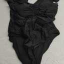 Viottiset One Piece Swimsuit Ruched Drawstring Swimwear V-Neck Stretchy Bathing Suit, XL