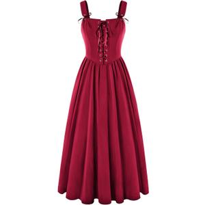 Scarlet Darkness Renaissance Dress Women Lace Up Cottagecore Sleeveless Long Dress Medieval Costume (Large, Red)