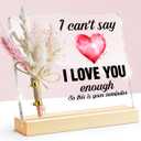 I Love You Gifts for Her, Gift for Wife Girlfriend Romantic Anniversary Wedding Valentines Day, Love Gifts for Her Keepsake, I Love You Acrylic Sign With Pink Dried Flower Bouquet, Miss You Gifts