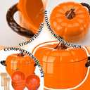 Qinyoung Pumpkin Ceramic Pot with Lid & 6 Set Fall Ramekins and Wood Spoons, soup pot about 54 oz, bowl about 6 oz