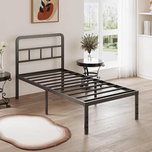 DiaOutro 16 Inch Twin XL Bed Frame with Headboard No Box Spring Needed Metal Platform Heavy Duty Steel Slat Mattress Foundation/Easy Assembly/No Noise/Black