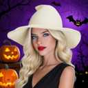 Halloween Witch Hat for Women - Wide Brim Foldable Wool Knitted Hat for Party Cosplay Costume Halloween Accessories (One Size, Off-white)
