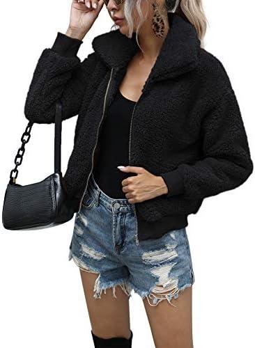 AKEWEI Women's Short Faux Fur Coat Casual Shaggy Jacket with Pockets Warm Winter Zip-Up Fluffy Outwear XXL