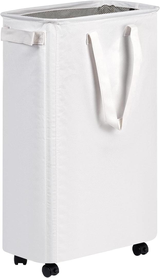 efluky Slim Laundry Hamper with Wheels, Rolling Laundry Basket for Clothes, Small Laundry Basket for Bedroom, Dorm and Laundry Room, 60L (12.7 Gallons) White