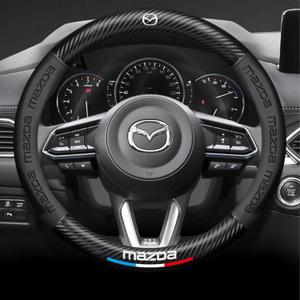 Compitable with Fit Mazda Steering Wheel Cover,Stylish Nappa Leather Carbon Fiber Texture Protector,Non-Slip,Universal 15inch Fit Mazda 3 6 CX30 CX50 CX5 Accessories (Old)