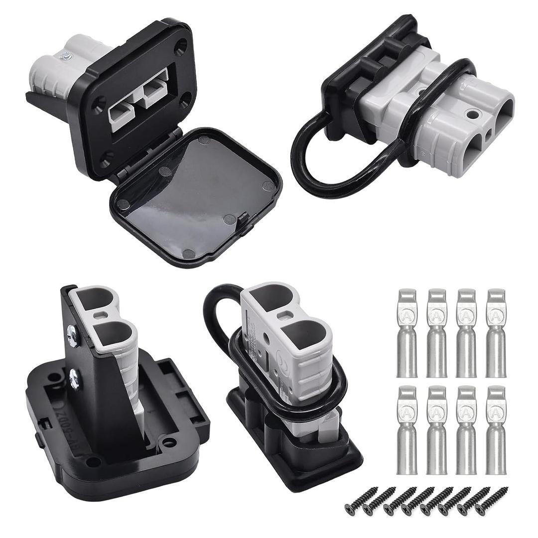 GZSH Anderson Plug 4PCS 50A Quick Connect Wire Connectors with Mount and Cap 12-6 AWG Battery Quick Disconnect for Car RV Trunk Boat Winch 12V-36V Battery Quick Connect Waterproof SB50 (Gray)