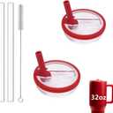 32 oz Tumbler Flip Straw Lid Replacement Fit for HydroJug Traveler,2 Pack Leak Proof Lid,Replacement Spill Proof Reusable Tumbler Cover Compatible with 32oz HydroJug Cup Accessories (Red)