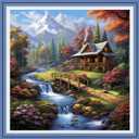 DMCVIVR Stamped Cross Stitch Kits for Adults Beginners Embroidery Kits 11CT Needlepoint Kits Cross Stitch Patterns Embroidery Patterns&Creek Scenery 18x18 inch (Handicraft44)