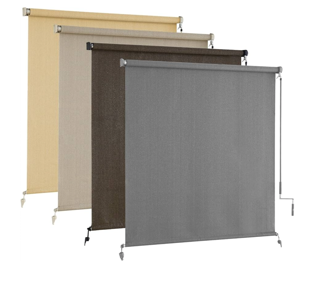 AOSKY Outdoor Roller Shades, Cordless Patio Shades Roll Up Outdoor Blinds, Roller Blinds Cloth for Porch Pergola Balcony Backyard Windows, 96" W x 96" H, Grey