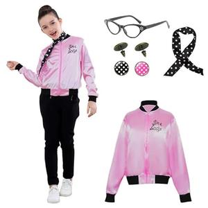 Lixinya Child Girls Pink Satin Ladys Jacket 50S Pink Satin Jacket Halloween Costumes Little Girls' Coat Size XL