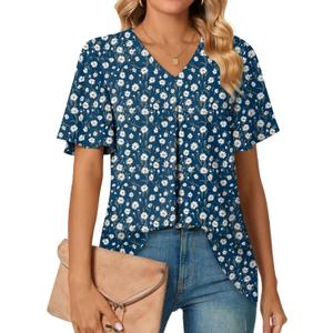 Anyally Womens Summer Dressy Chiffon Blouses V Neck Short Sleeve Tunic Tops for Leggings Casual T-Shirts L Anyally Womens Summer Dressy Chiffon Blouses V Neck Short Sleeve Tunic Tops for Leggings Casual T-Shirts L