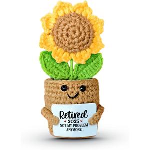 3 x Retirement Gift for Woman  Handmade Mini Sunflower Crochet with Retired 2025 Not My Problem Anymore Card  Cute Funny Retirement Decoration for Women, Teachers, Coworkers, Nurses